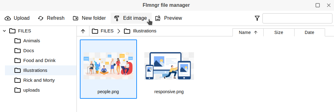 Edit image button in File Manager