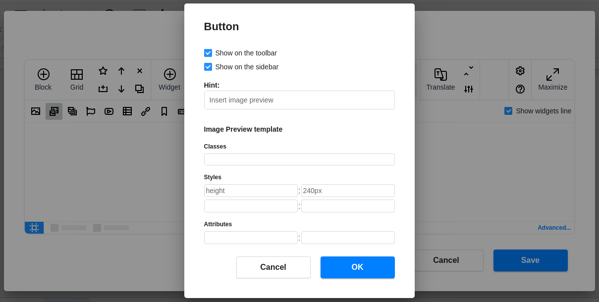 Configuring toolbar buttons and widgets screenshot