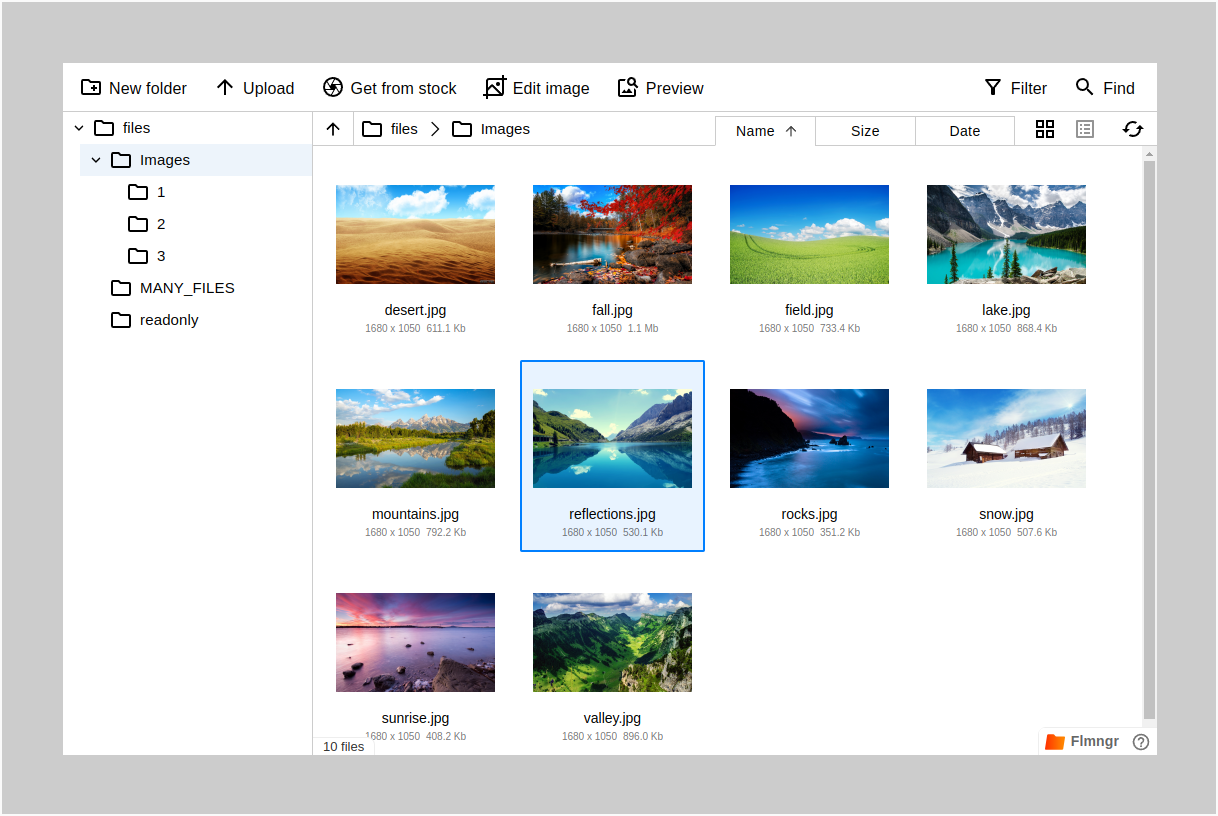 File Manager panel React component