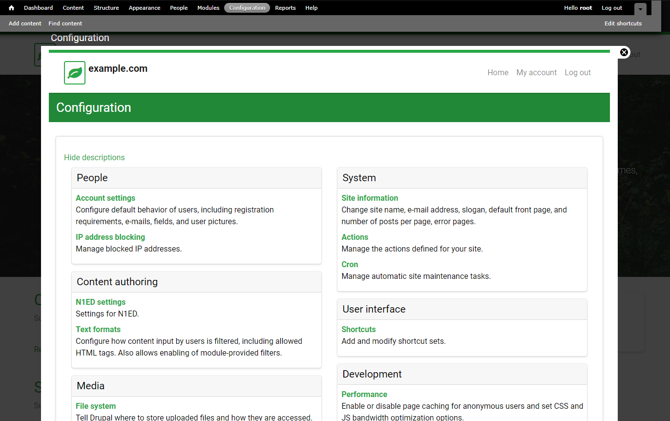 Configuration settings screenshot
