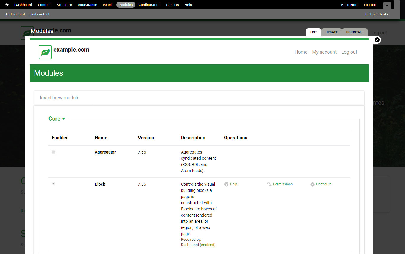 Install new module screenshot