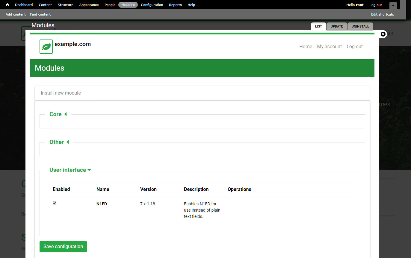 User interface settings screenshot