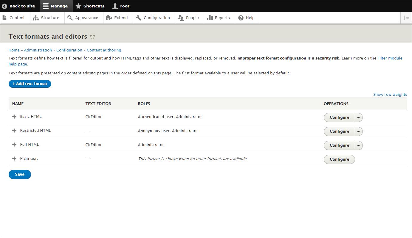 Text formats and editors screenshot