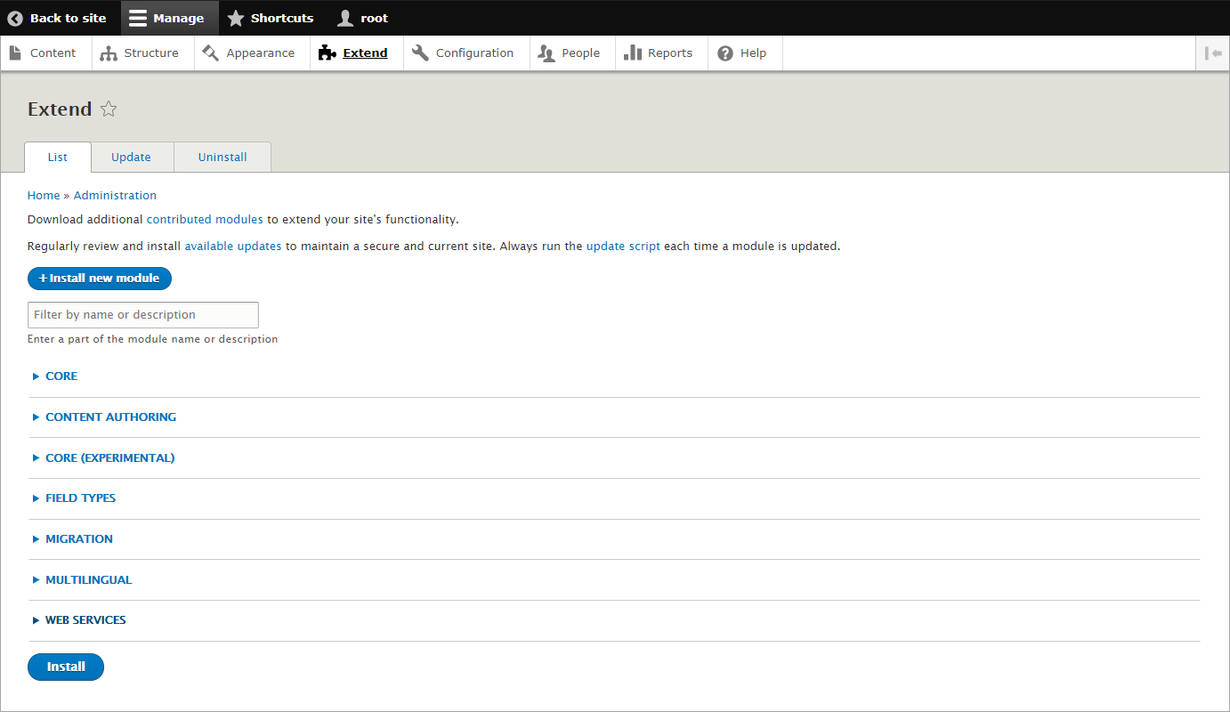 Install new module screenshot