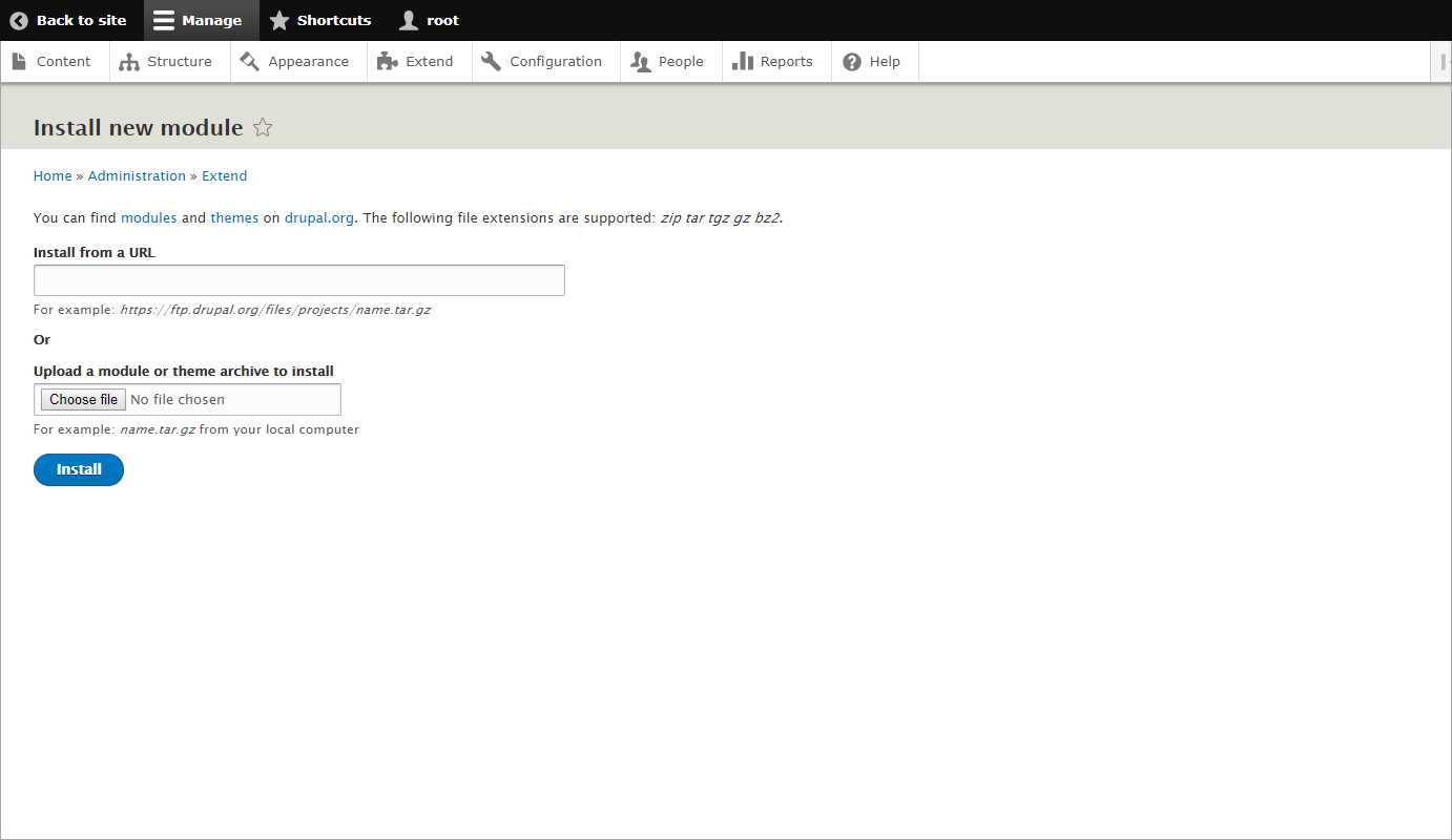 Upload module screenshot