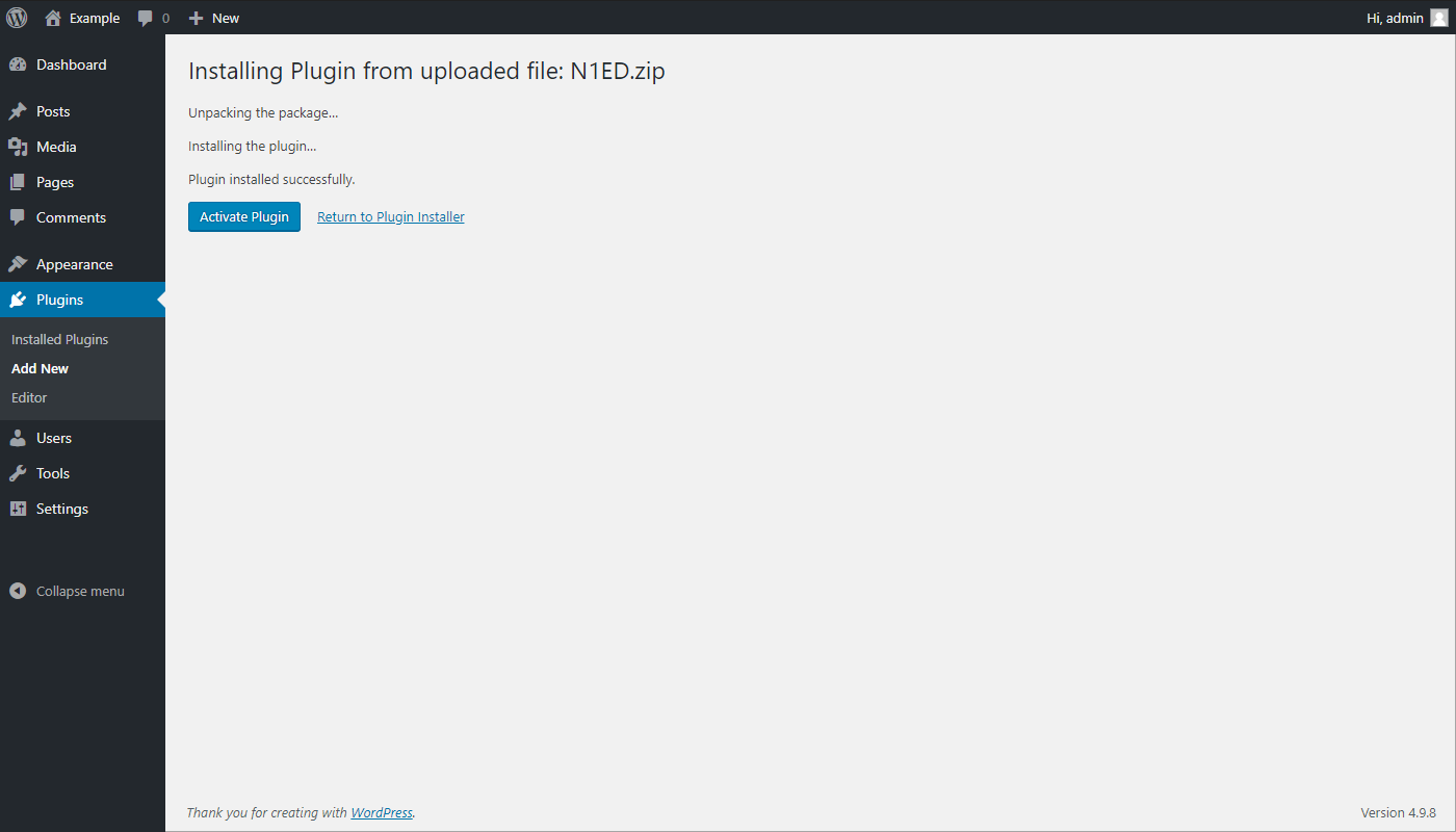 Activate Plugin screenshot