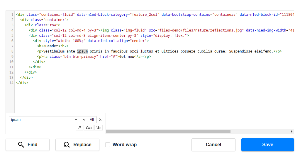 Edit HTML source code of bootstrap block