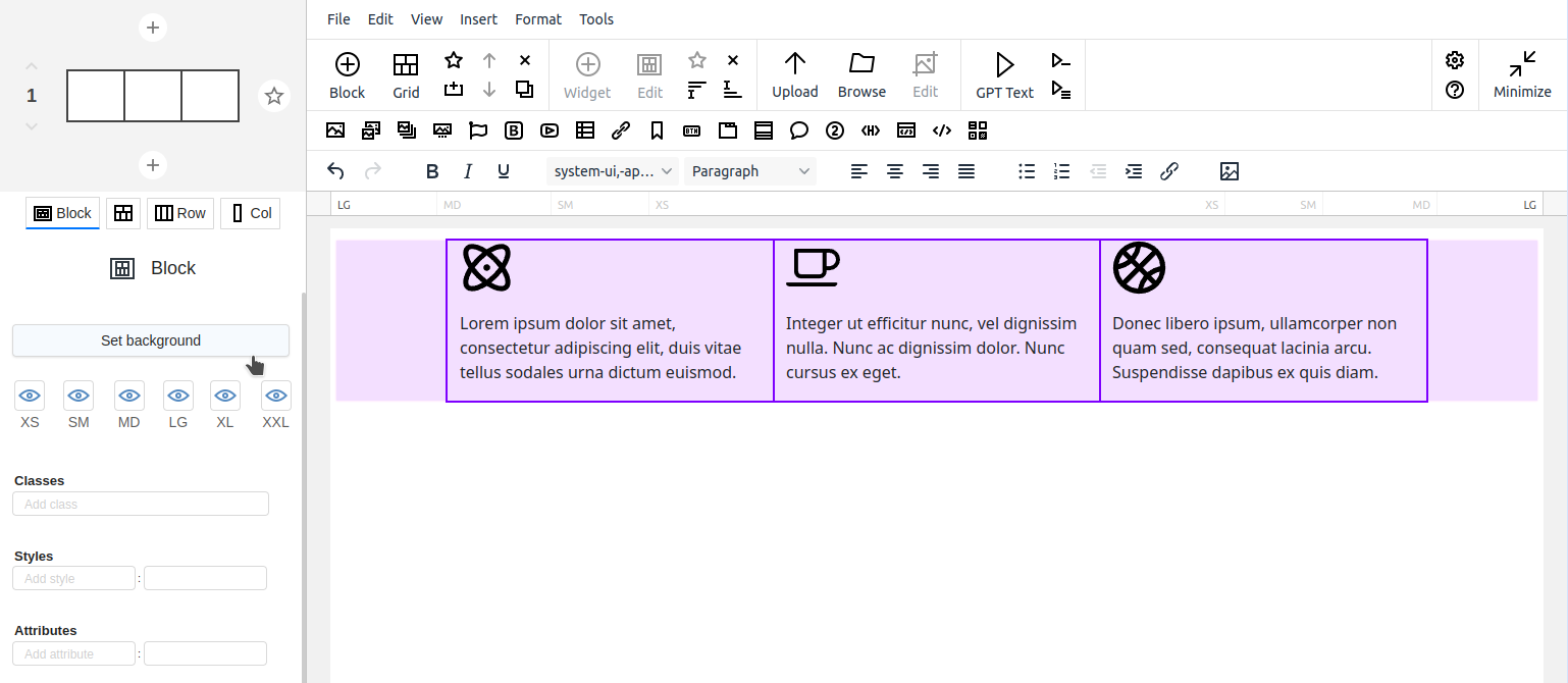 How to set background of Bootstrap container in CKEditor or TinyMCE