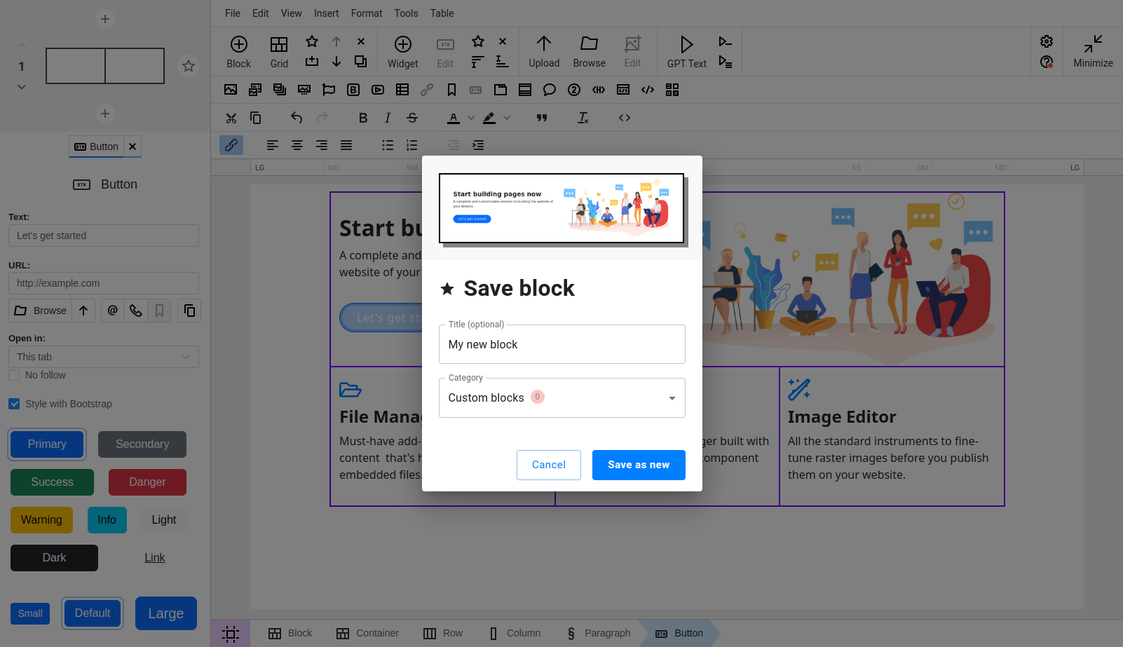 Create block template in CKEditor/TinyMCE