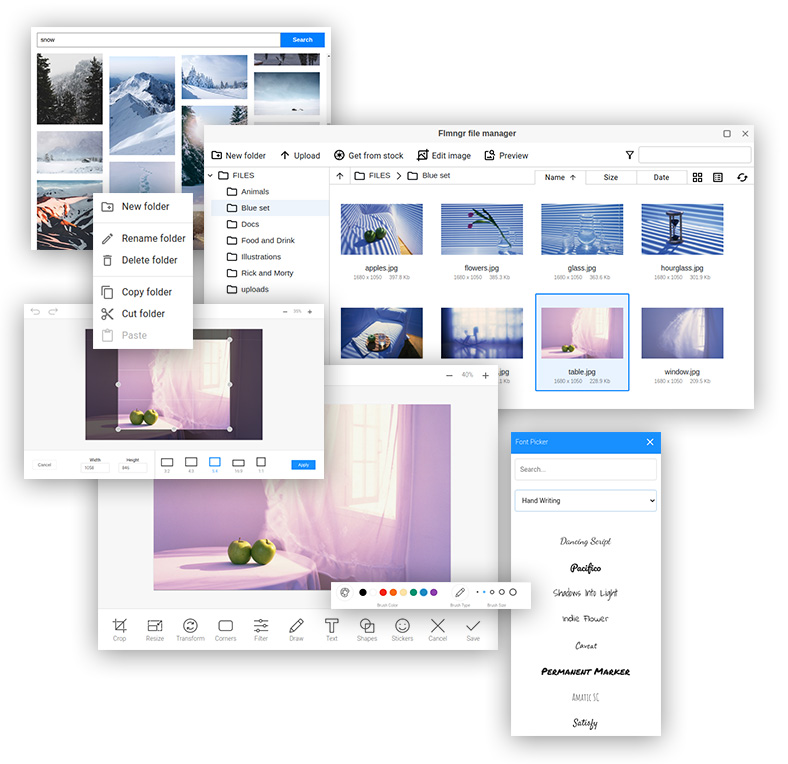 File manager and Image editor windows