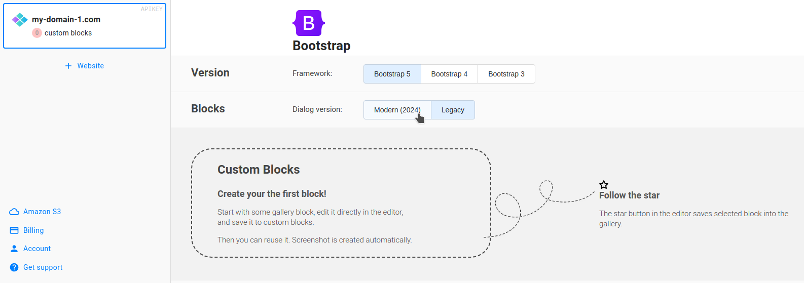 Enable Bootstrap blocks dialog