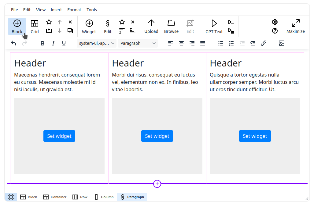 Insert Bootstrap block in CKEditor and TinyMCE