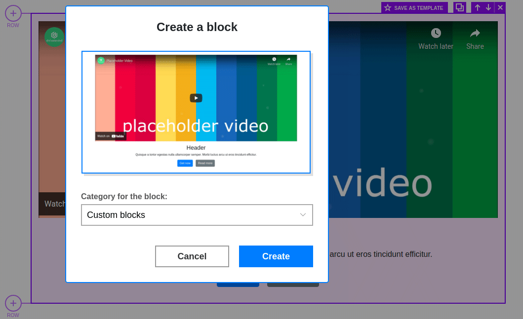 Bootstrap block with placeholder for YouTube screenshot