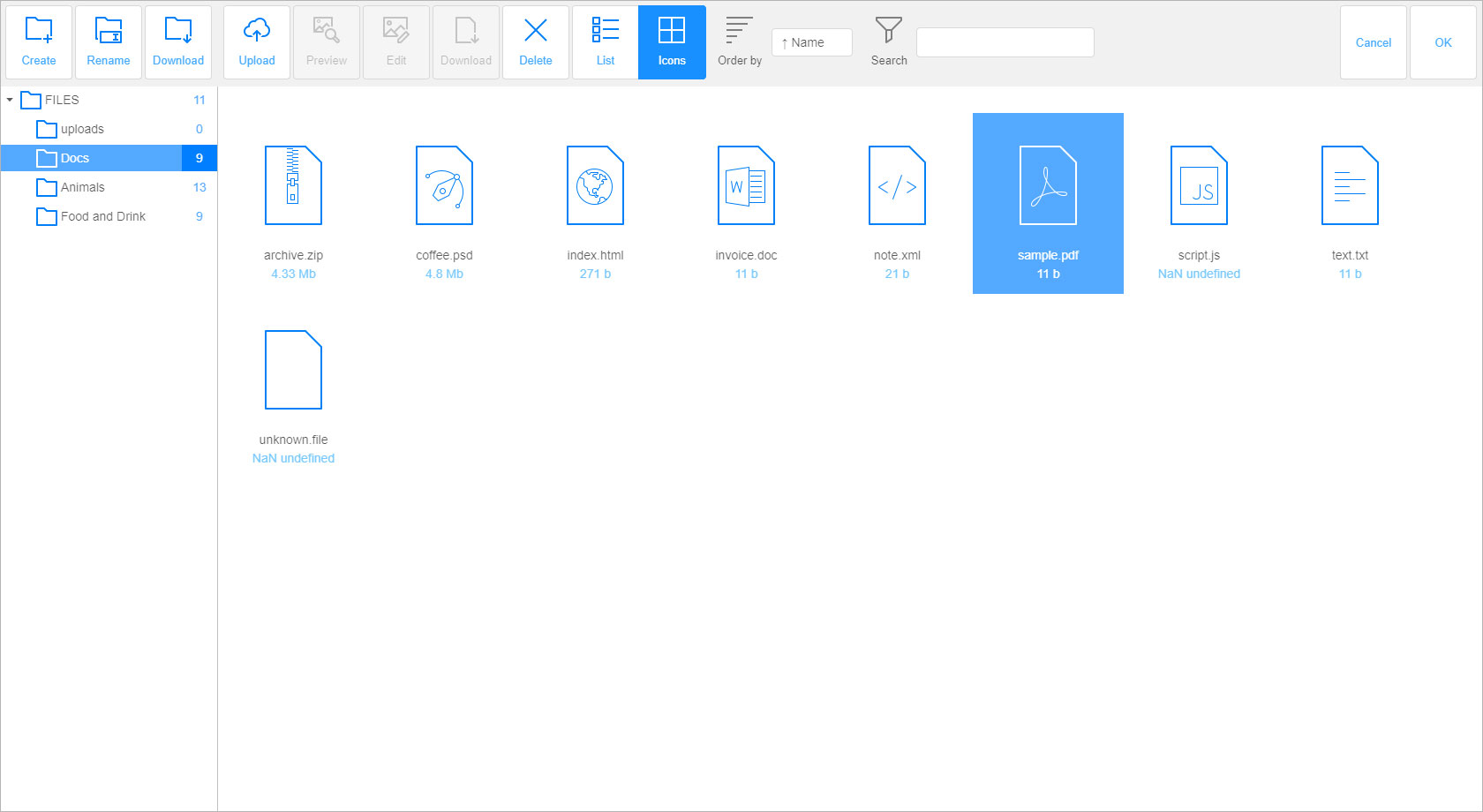 File Manager files screenshot