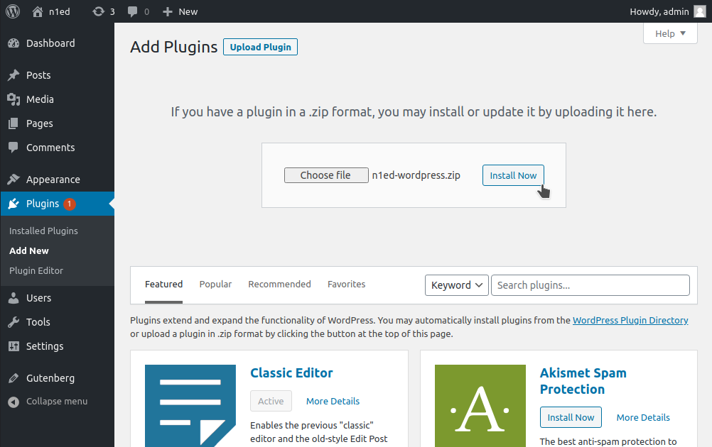 Install plugin screenshot