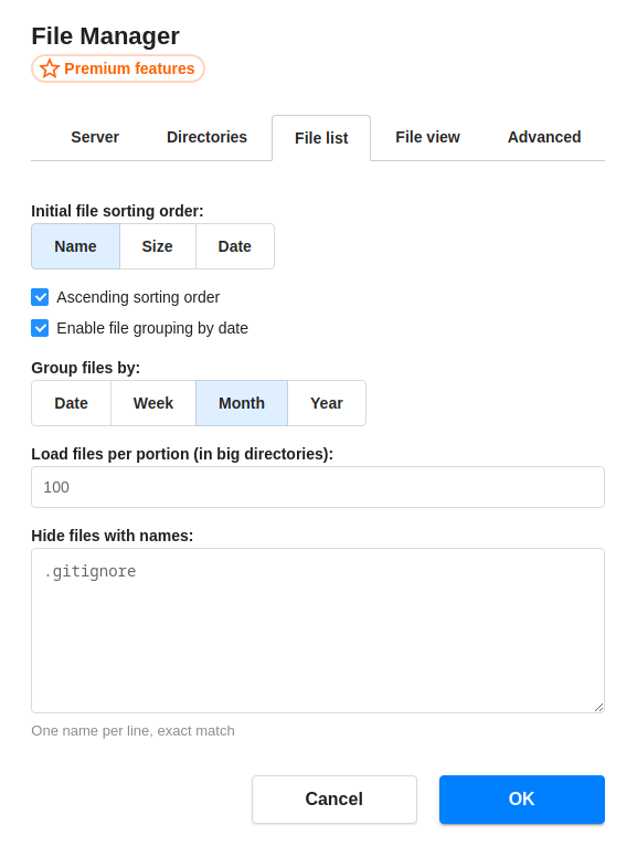 File list settings