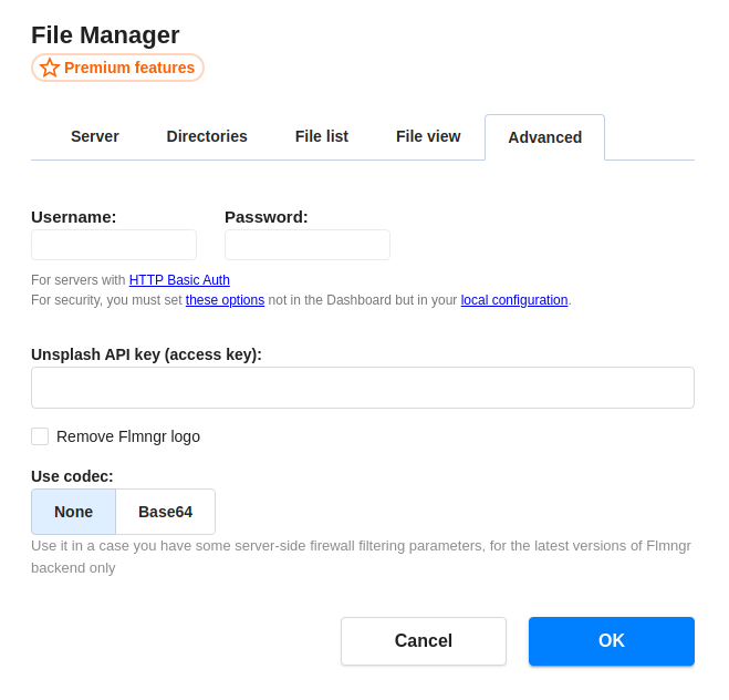 Flmngr advanced settings