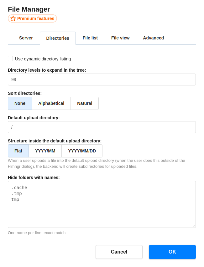 Flmngr directories settings