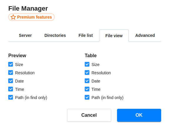 File view settings