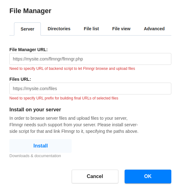 File manager settings screenshot