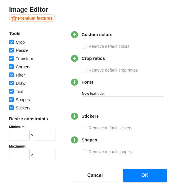 Image Editor settings screenshot