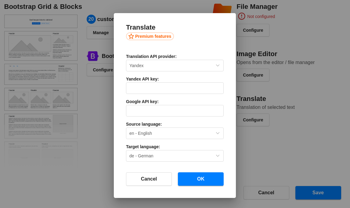 Translator options screenshot