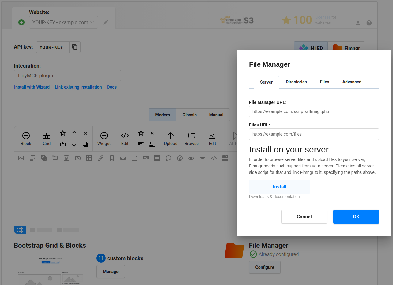 File manager control panel