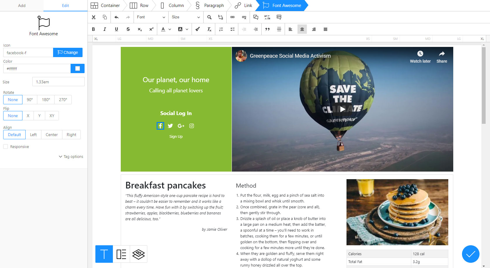 Edit Font Awesome icon screenshot