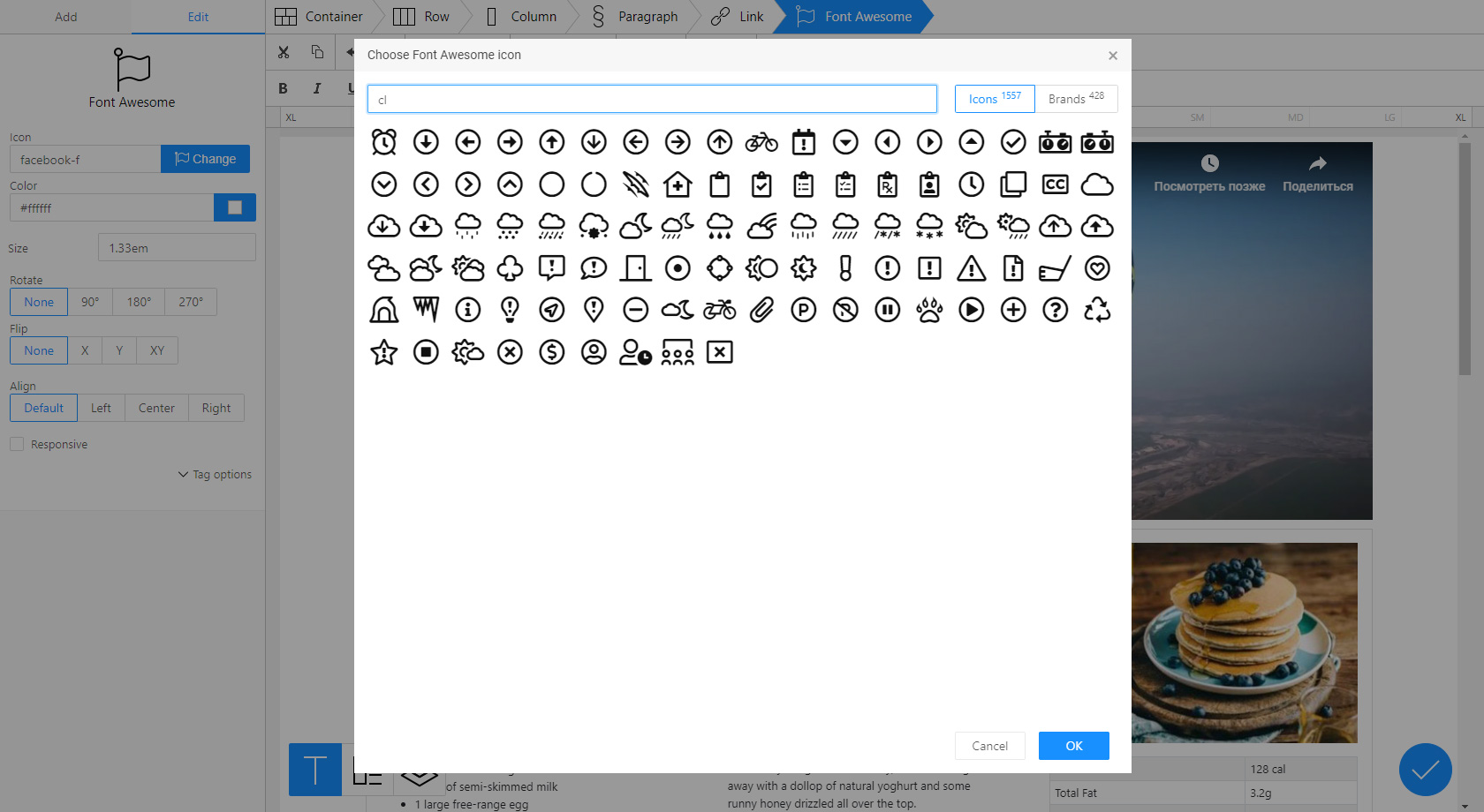 Search Font Awesome icon screenshot