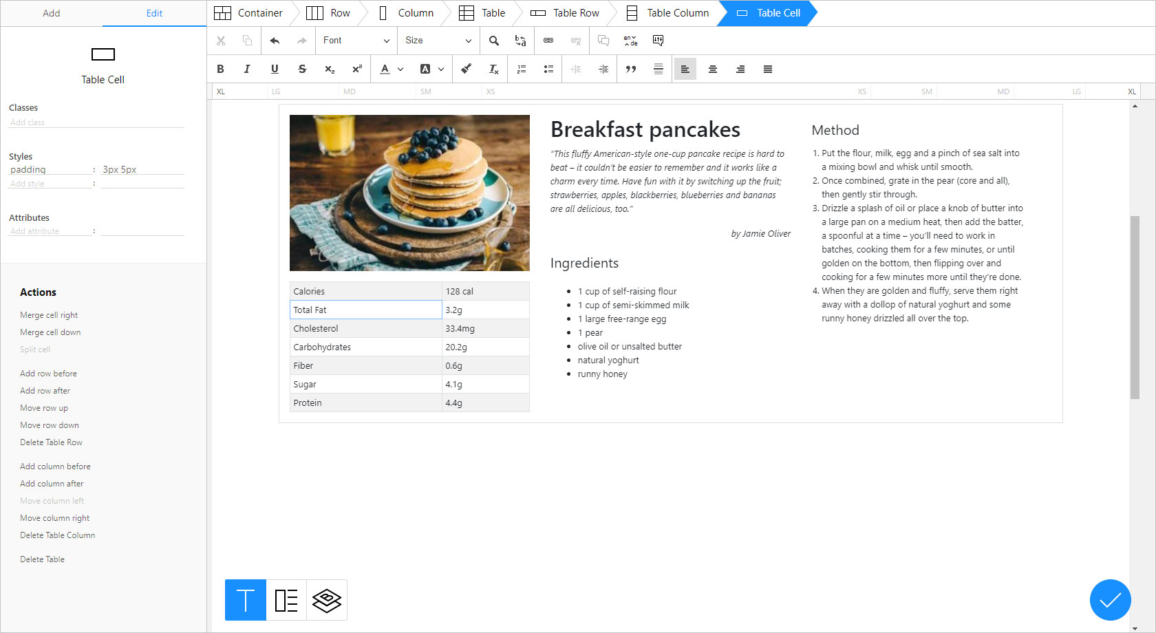 Edit Table cell screenshot