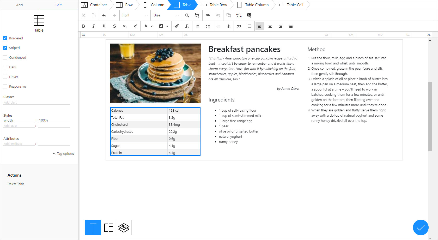 Edit Table screenshot