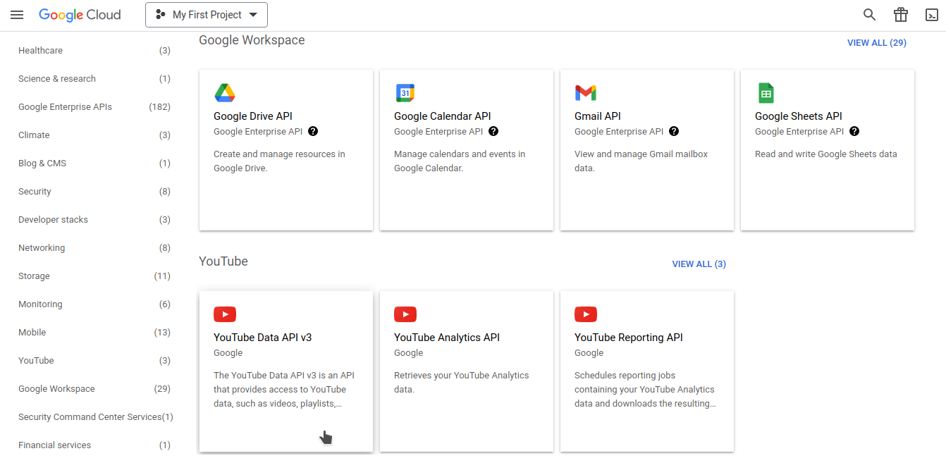 Enable YouTube Data API